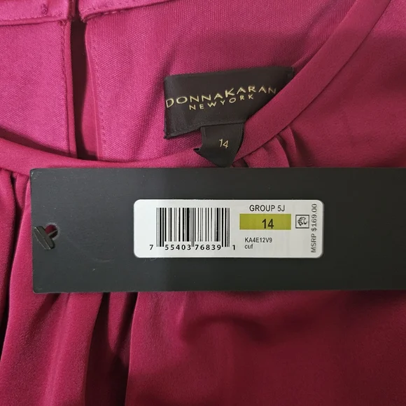 Donna Karan Fuchsia Midi Dress with Puff Sleeves - Picture 8 of 9